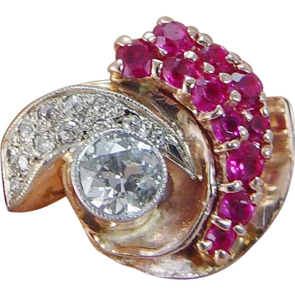Diamond Ruby Ring 14K Rose Gold Spiral Cocktail O… - image 2