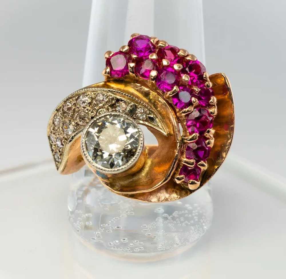 Diamond Ruby Ring 14K Rose Gold Spiral Cocktail O… - image 4