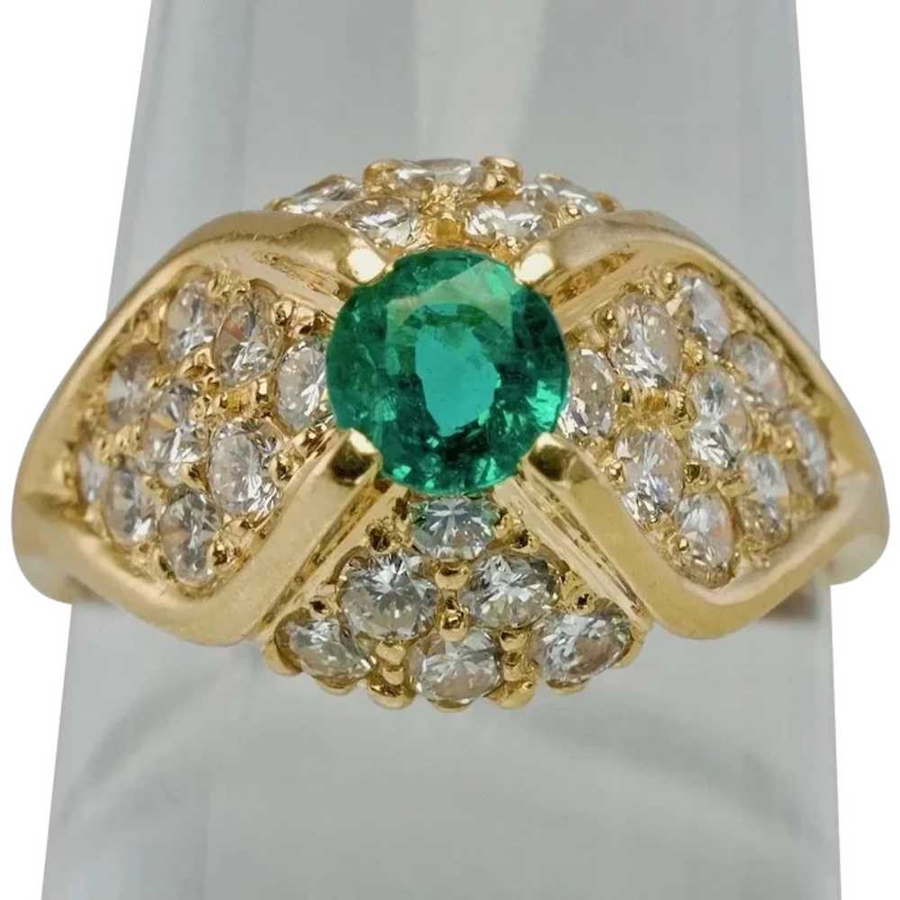 Diamond Colombian Emerald Ring 14K Gold Vintage E… - image 1