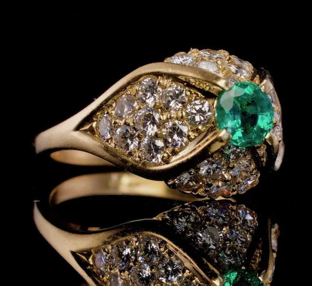 Diamond Colombian Emerald Ring 14K Gold Vintage E… - image 2