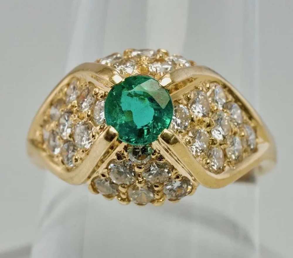 Diamond Colombian Emerald Ring 14K Gold Vintage E… - image 7