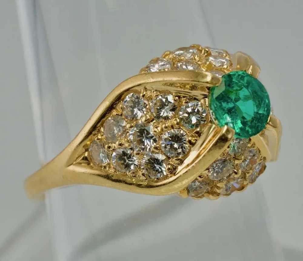 Diamond Colombian Emerald Ring 14K Gold Vintage E… - image 9