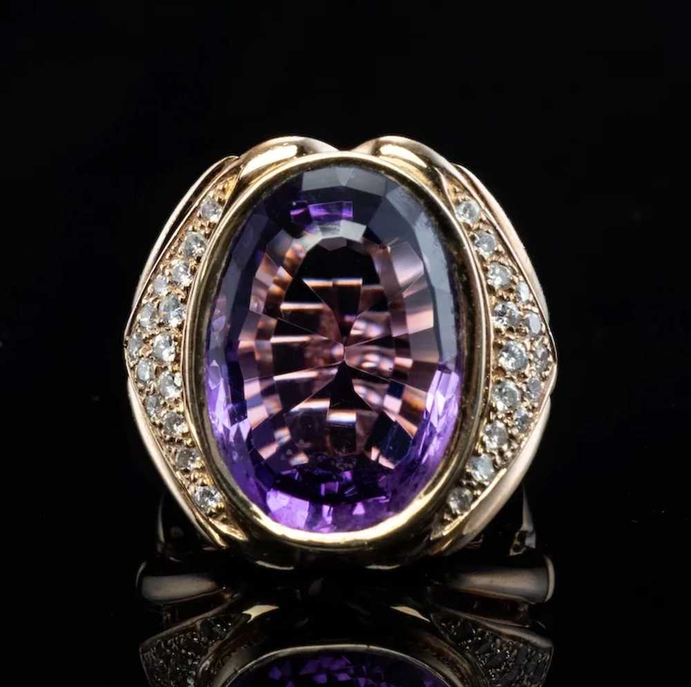 Diamond Amethyst Ring 14K Gold Cocktail Vintage E… - image 7