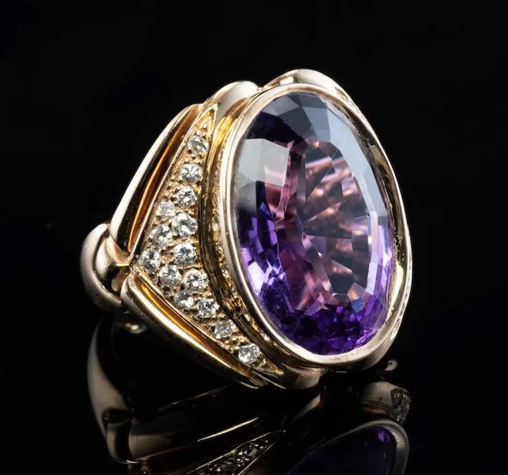 Diamond Amethyst Ring 14K Gold Cocktail Vintage E… - image 8