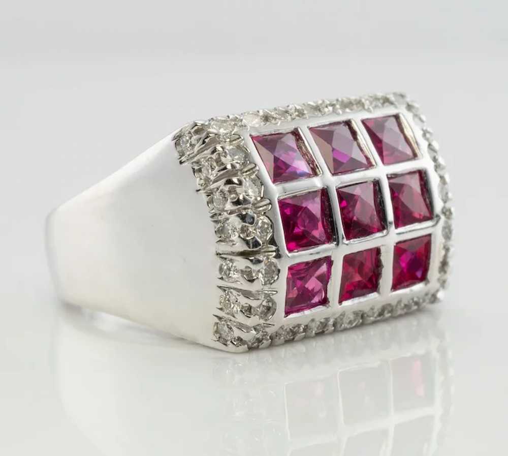 Diamond Ruby Ring 18K White Gold Band Vintage Geo… - image 4