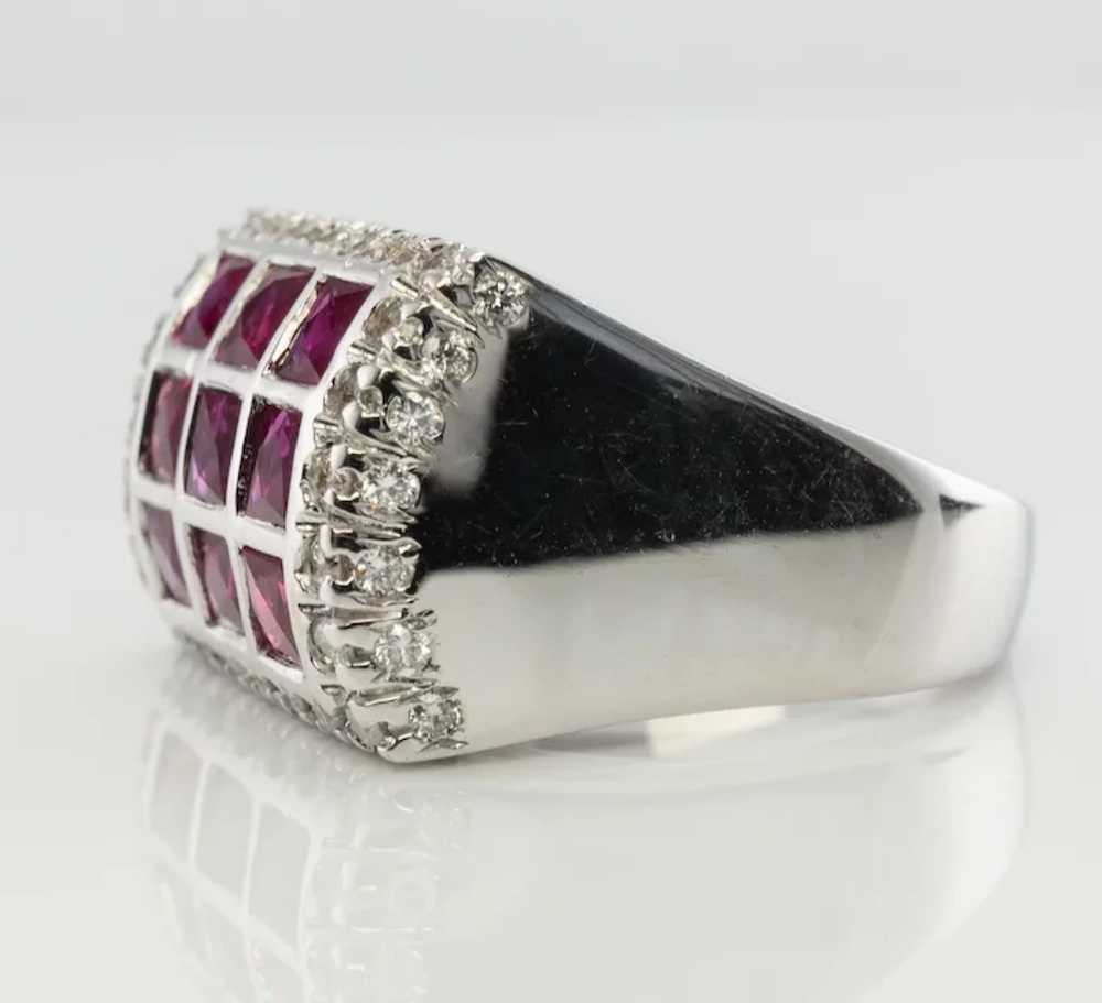 Diamond Ruby Ring 18K White Gold Band Vintage Geo… - image 5