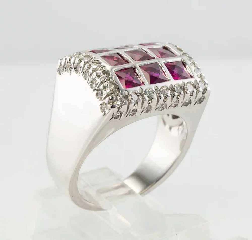 Diamond Ruby Ring 18K White Gold Band Vintage Geo… - image 7