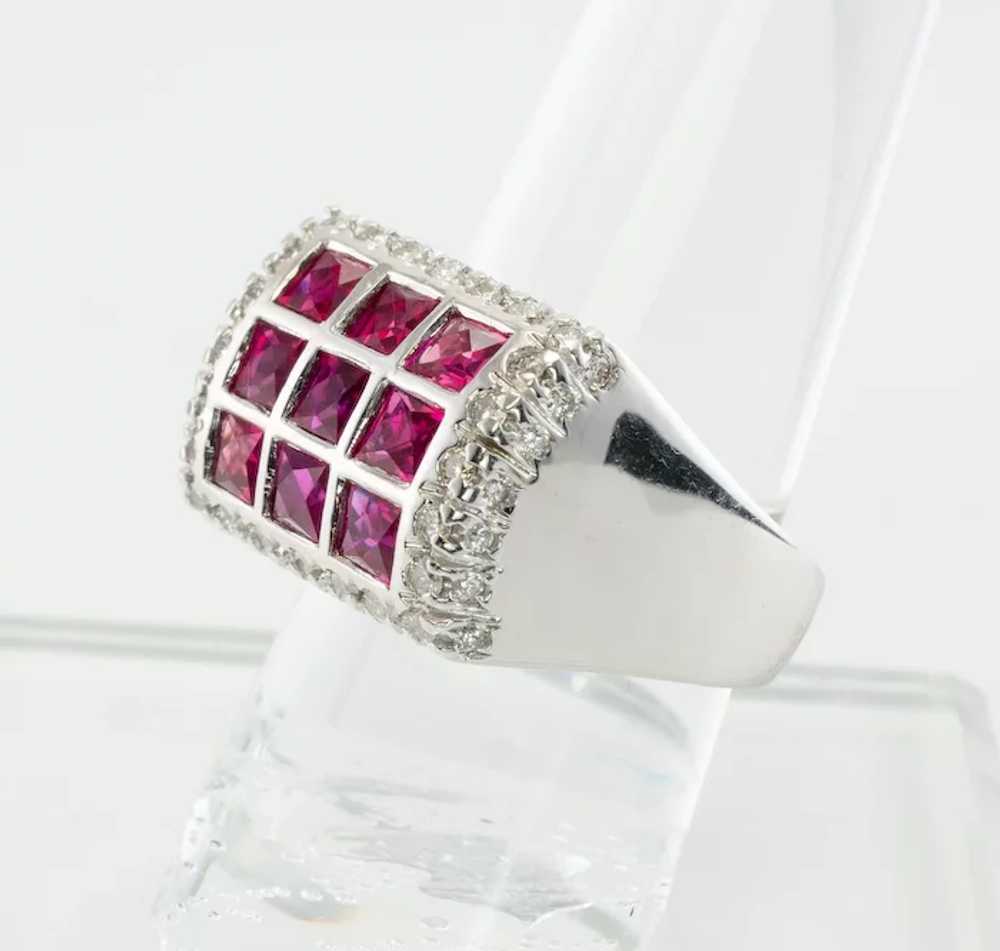 Diamond Ruby Ring 18K White Gold Band Vintage Geo… - image 8