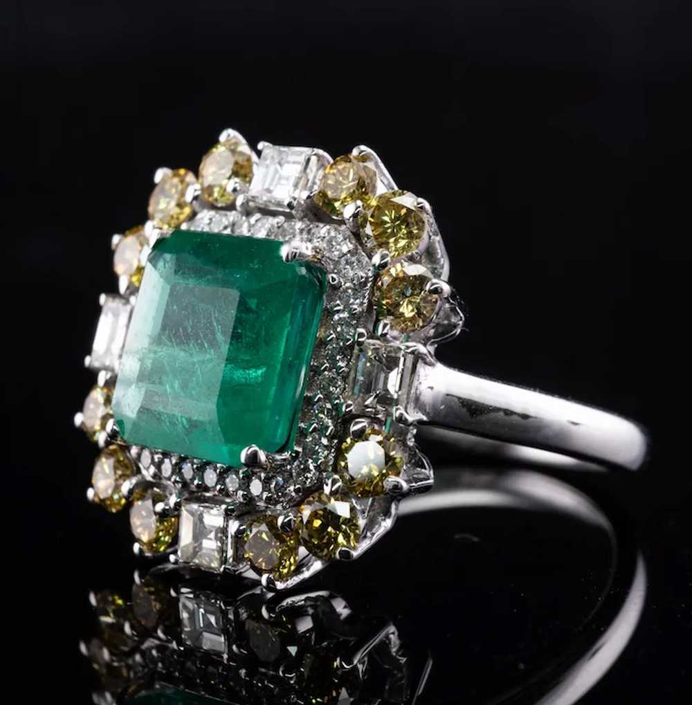 Zambian Emerald Ring White & Canary Diamonds  18K… - image 10