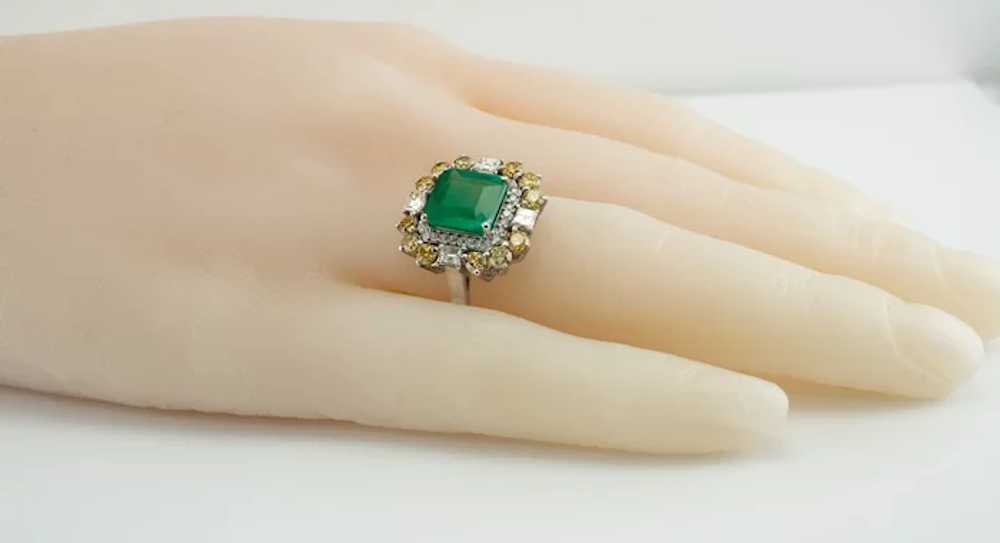 Zambian Emerald Ring White & Canary Diamonds  18K… - image 11
