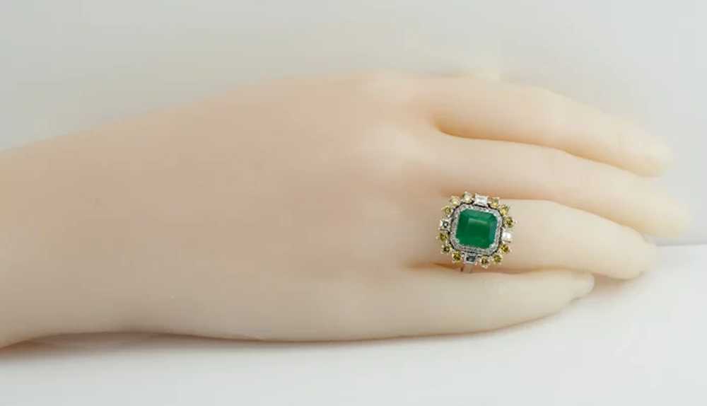 Zambian Emerald Ring White & Canary Diamonds  18K… - image 4