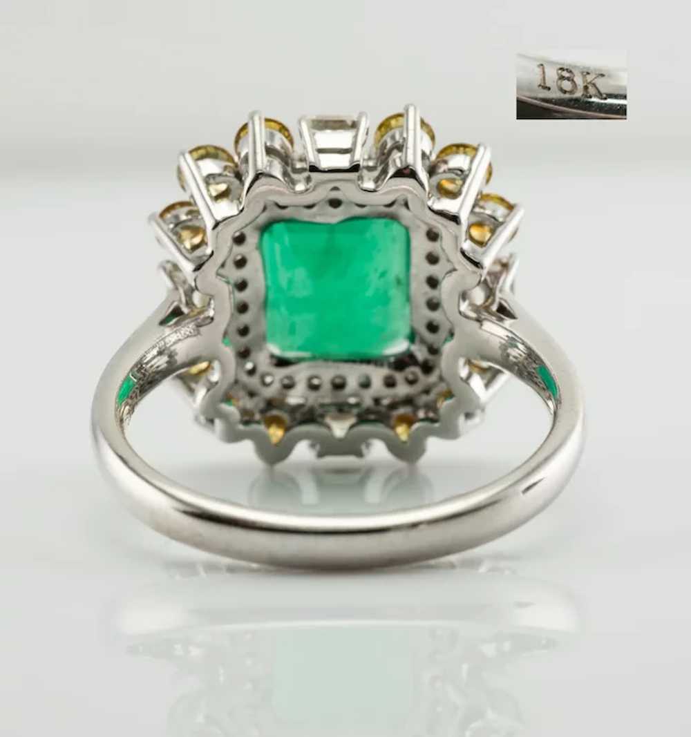 Zambian Emerald Ring White & Canary Diamonds  18K… - image 5