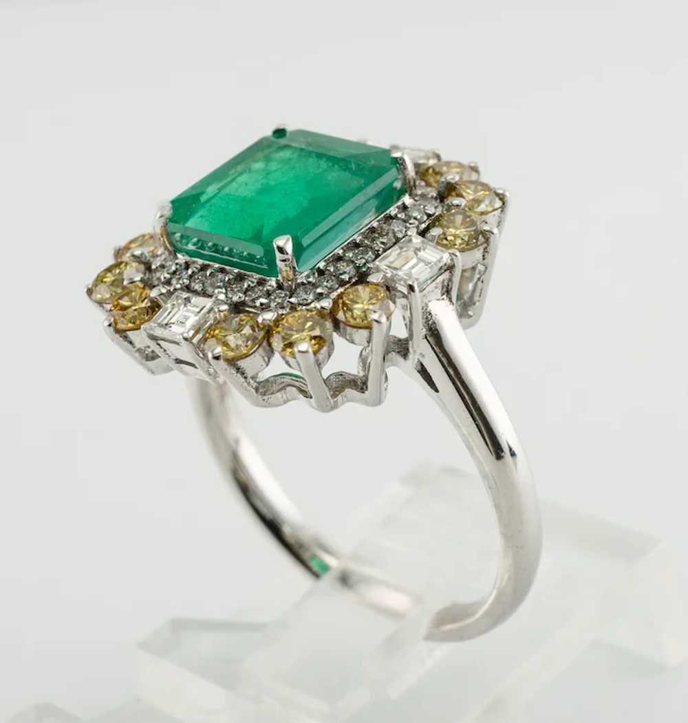 Zambian Emerald Ring White & Canary Diamonds  18K… - image 9
