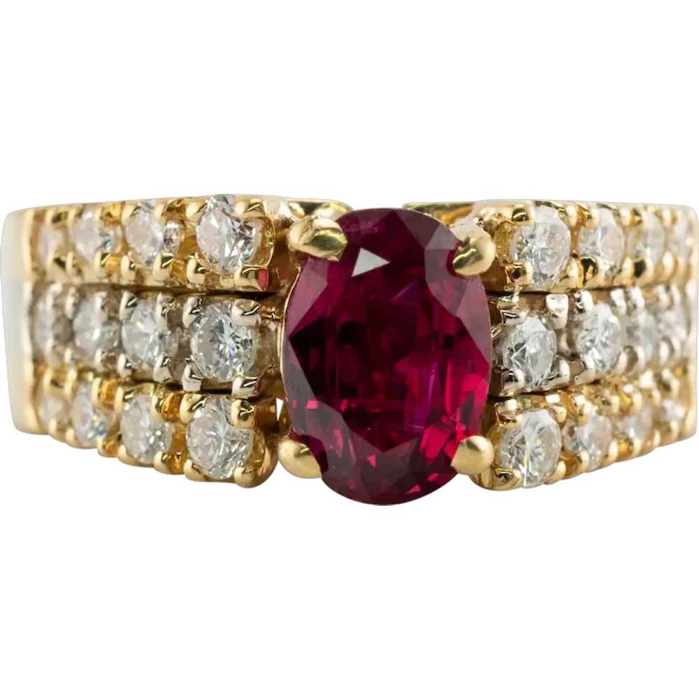 Ruby Diamond Band Ring 18K Gold Vintage - image 1