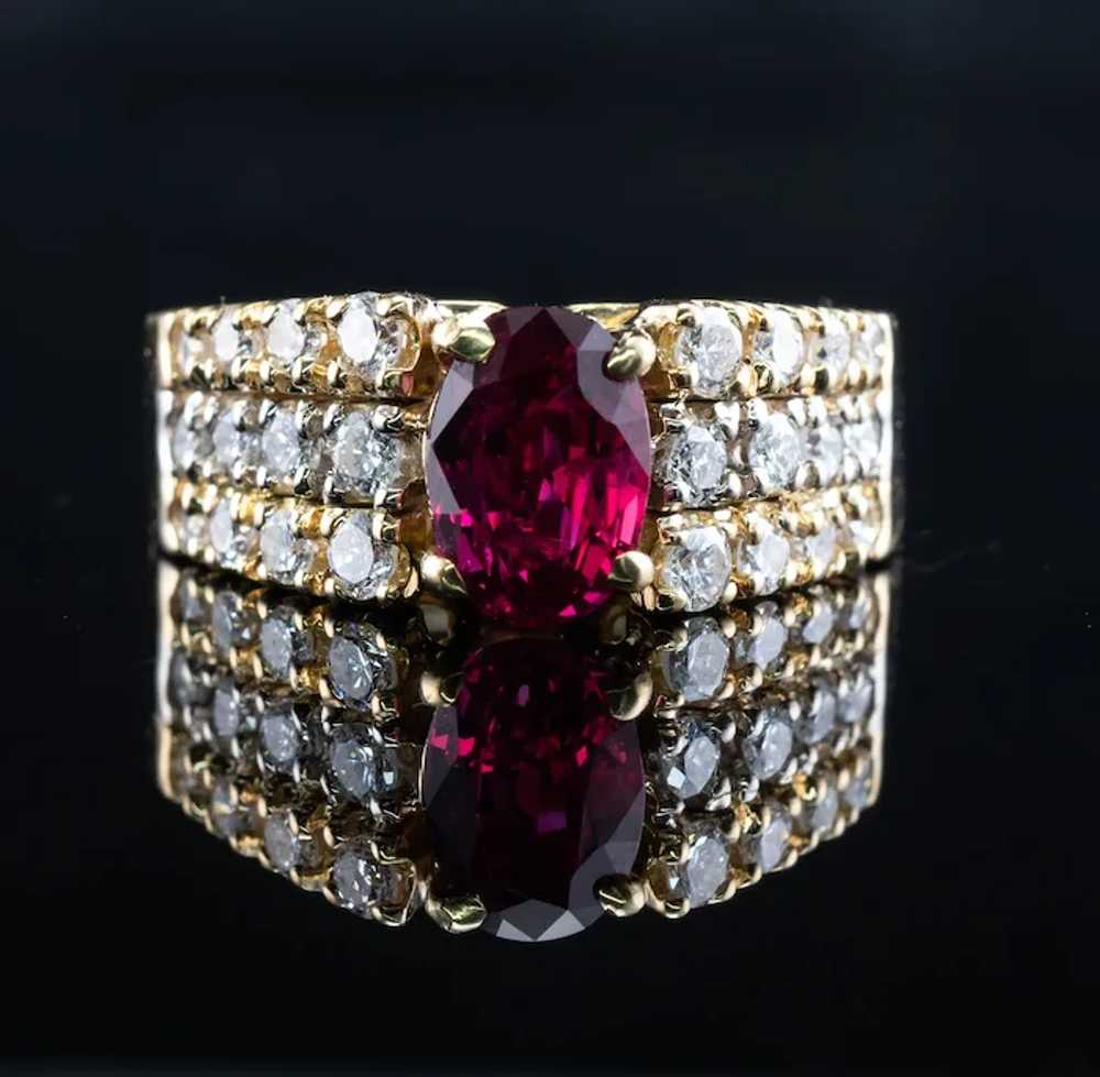 Ruby Diamond Band Ring 18K Gold Vintage - image 3