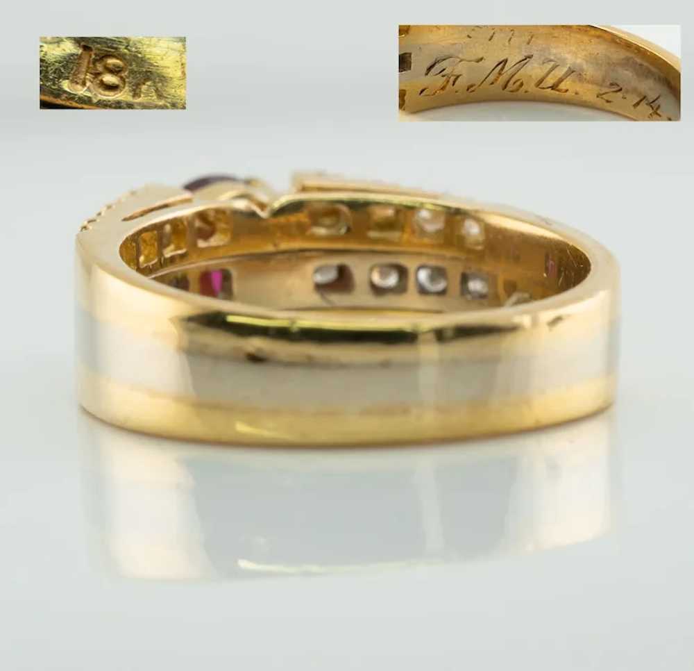 Ruby Diamond Band Ring 18K Gold Vintage - image 6