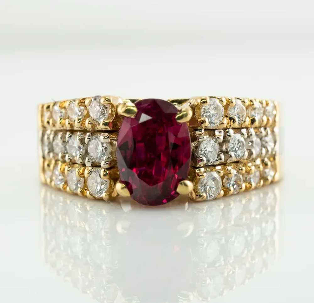 Ruby Diamond Band Ring 18K Gold Vintage - image 7