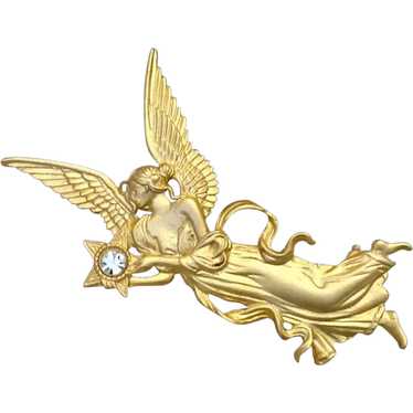 Gold Tone Rhinestone Angel Pendant