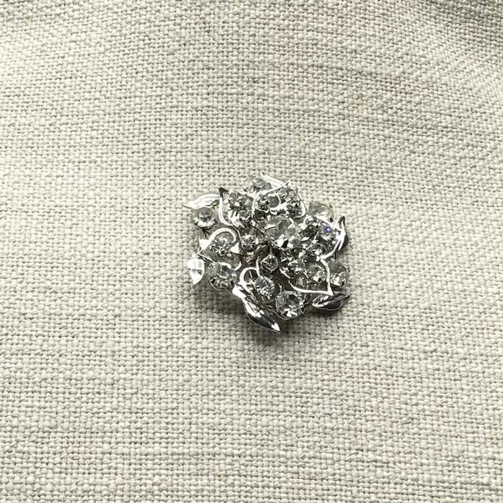 Silver Tone Clear Crystal Brooch - image 2