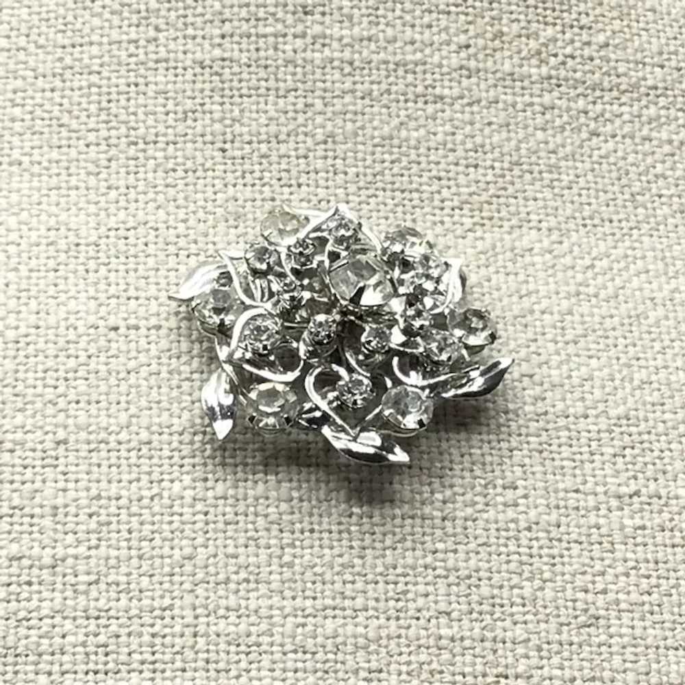 Silver Tone Clear Crystal Brooch - image 3