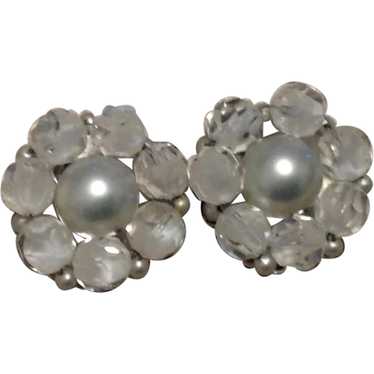 Marvella Silver Tone Frosted & Clear Faceted Crys… - image 1