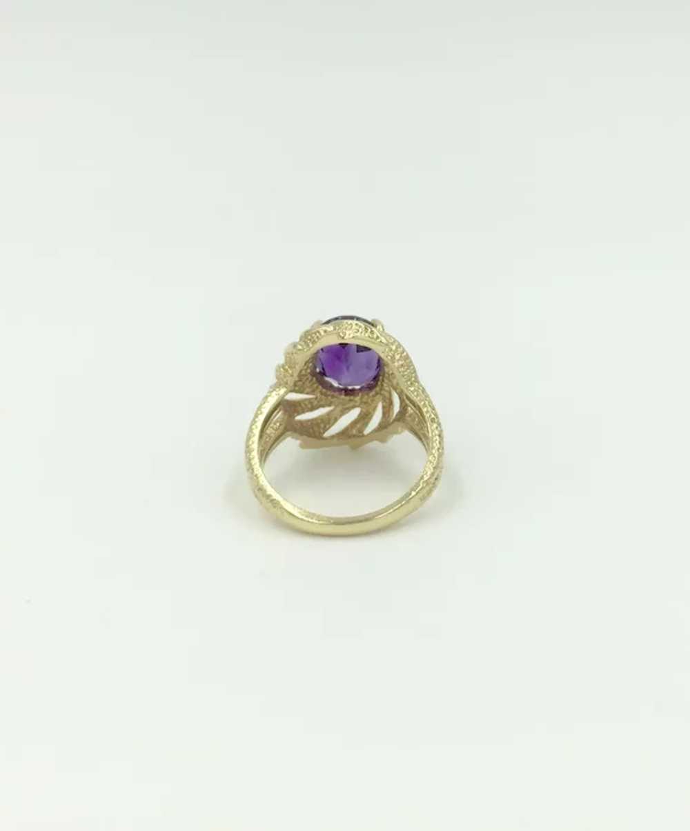 14K Yellow Gold Amethyst Purple Oval Gemstone Ring - image 10