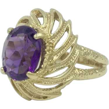 14K Yellow Gold Amethyst Purple Oval Gemstone Ring - image 1