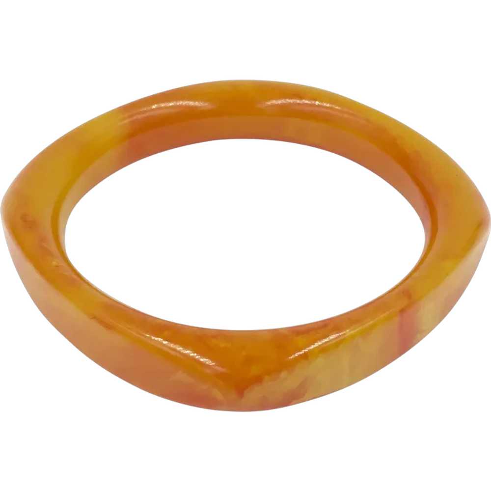 Bakelite Rounded Square Orange Swirl Marble Bangl… - image 1