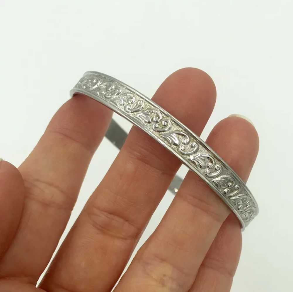 Coro Sterling Silver Bangle Bracelet with Leaf Sw… - image 11