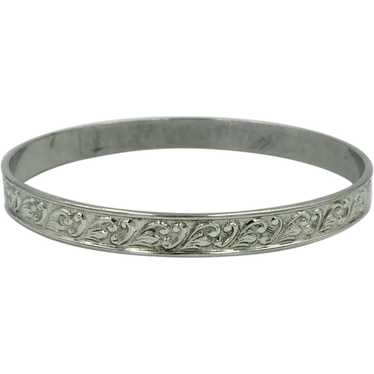 Coro Sterling Silver Bangle Bracelet with Leaf Sw… - image 1