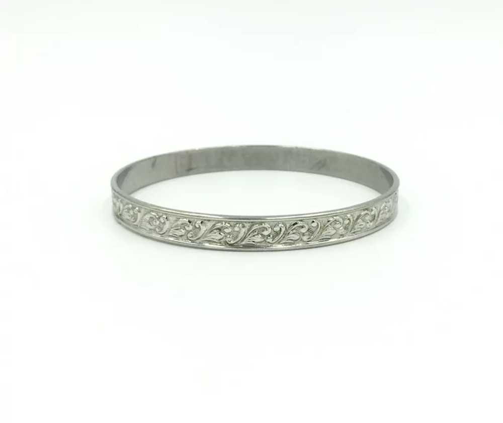Coro Sterling Silver Bangle Bracelet with Leaf Sw… - image 3