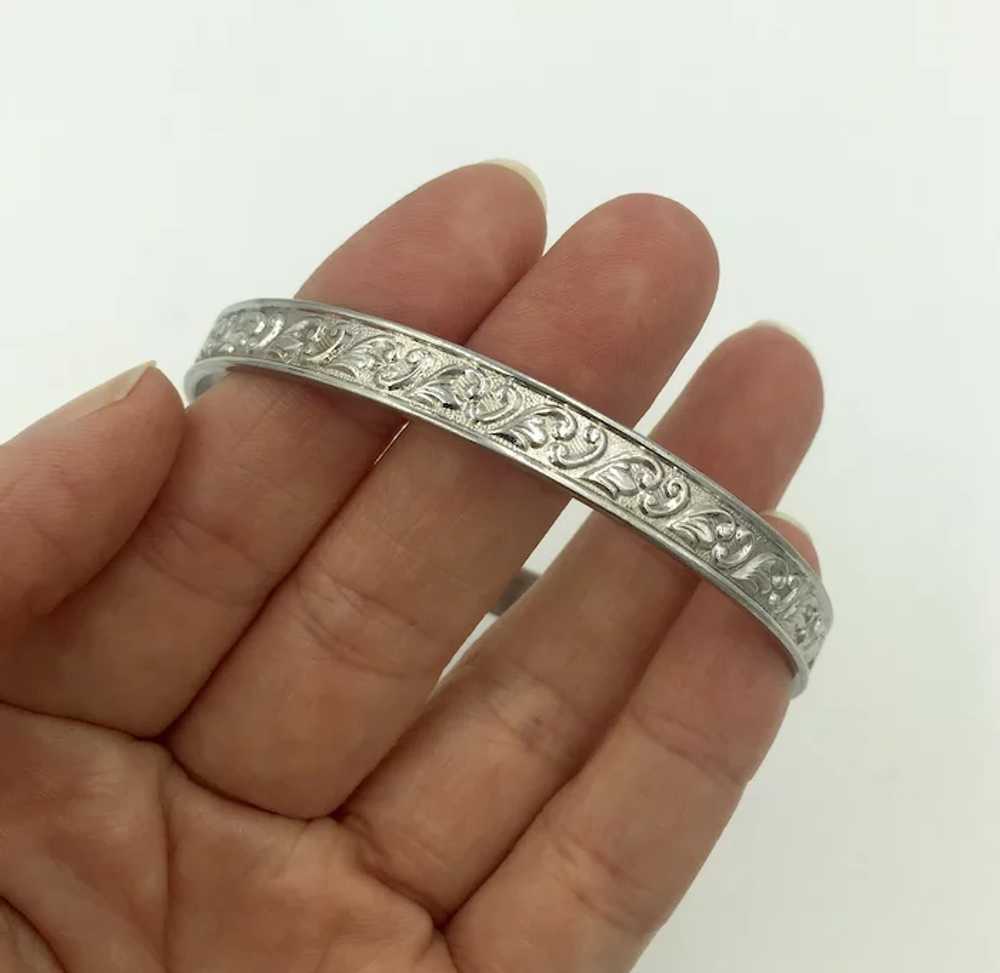 Coro Sterling Silver Bangle Bracelet with Leaf Sw… - image 4