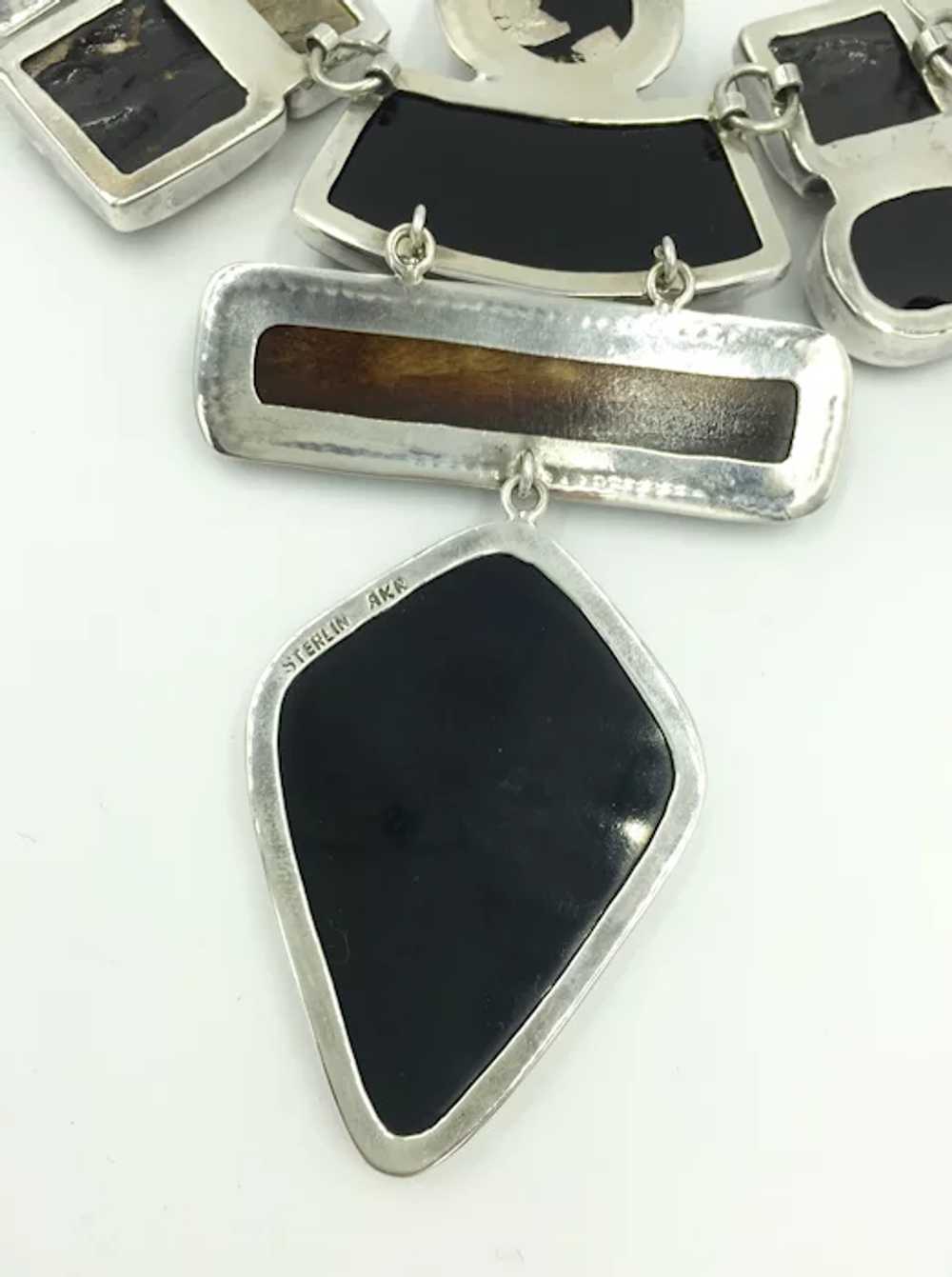 AKR Sterling Silver Onyx Shell Smoky Topaz Brown … - image 11