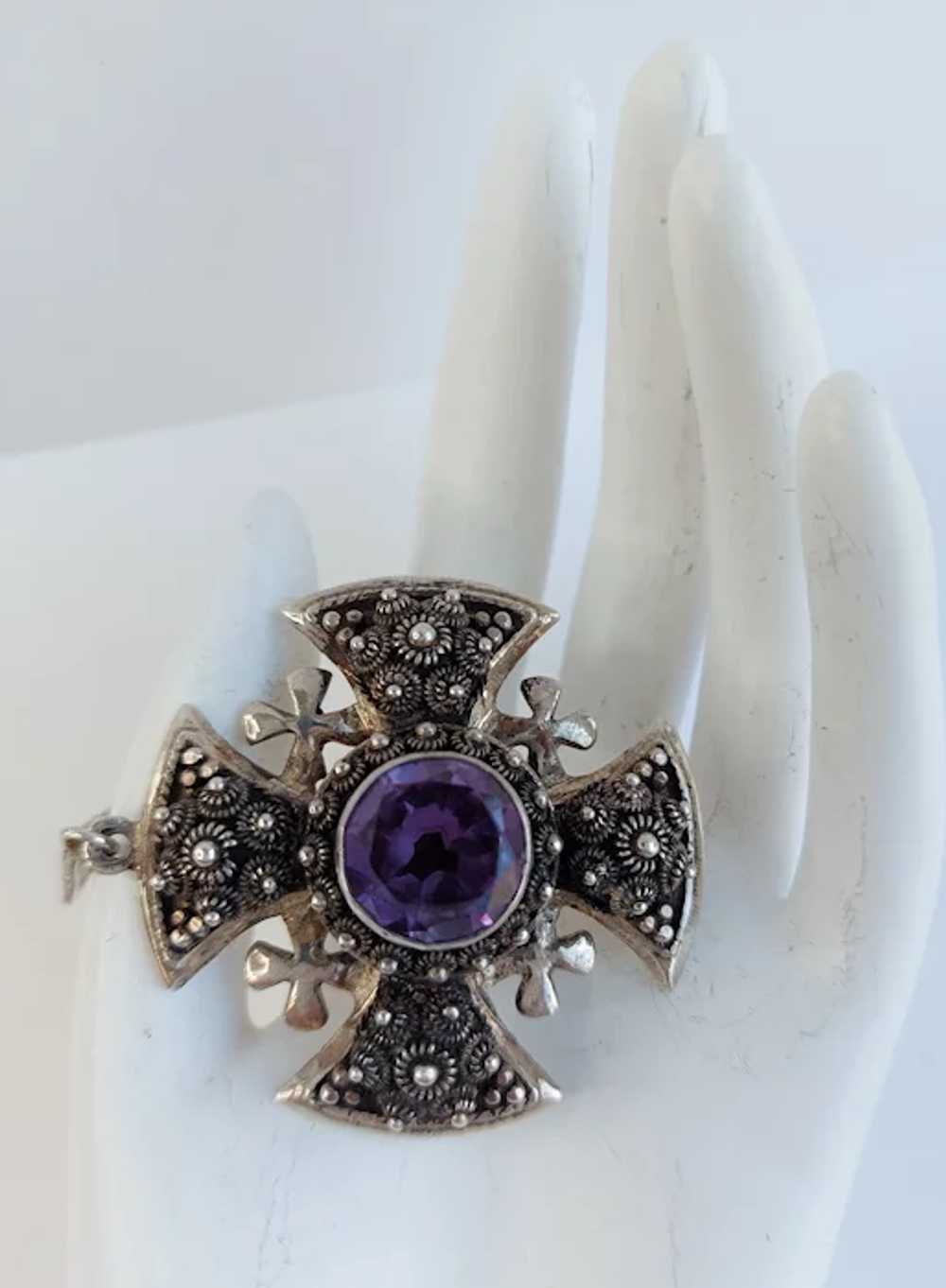 Vintage Sterling Silver Large Ornate MALTESE CROS… - image 5