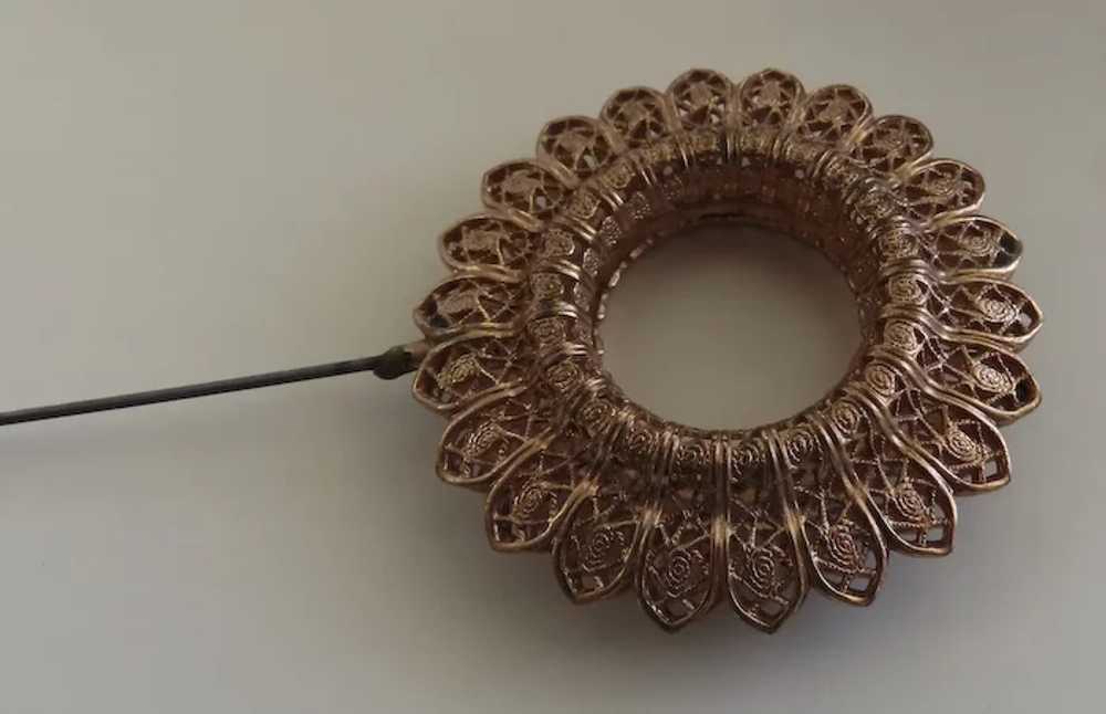 Pair of Filigree Round Hat Pins 19th Century - image 2