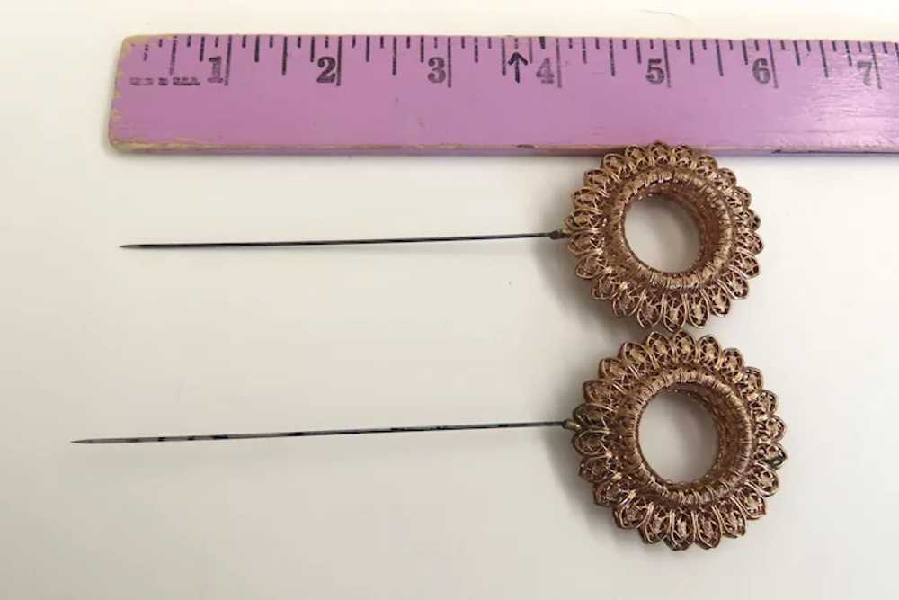 Pair of Filigree Round Hat Pins 19th Century - image 6