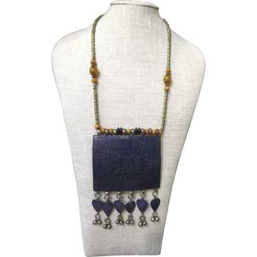 Vintage Afghanistan Enamel and Silver Necklace - image 1