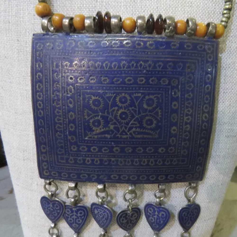 Vintage Afghanistan Enamel and Silver Necklace - image 2