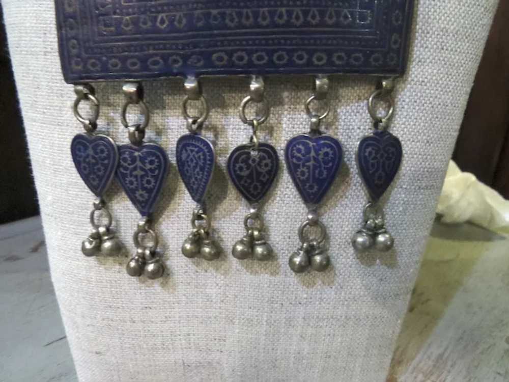 Vintage Afghanistan Enamel and Silver Necklace - image 3