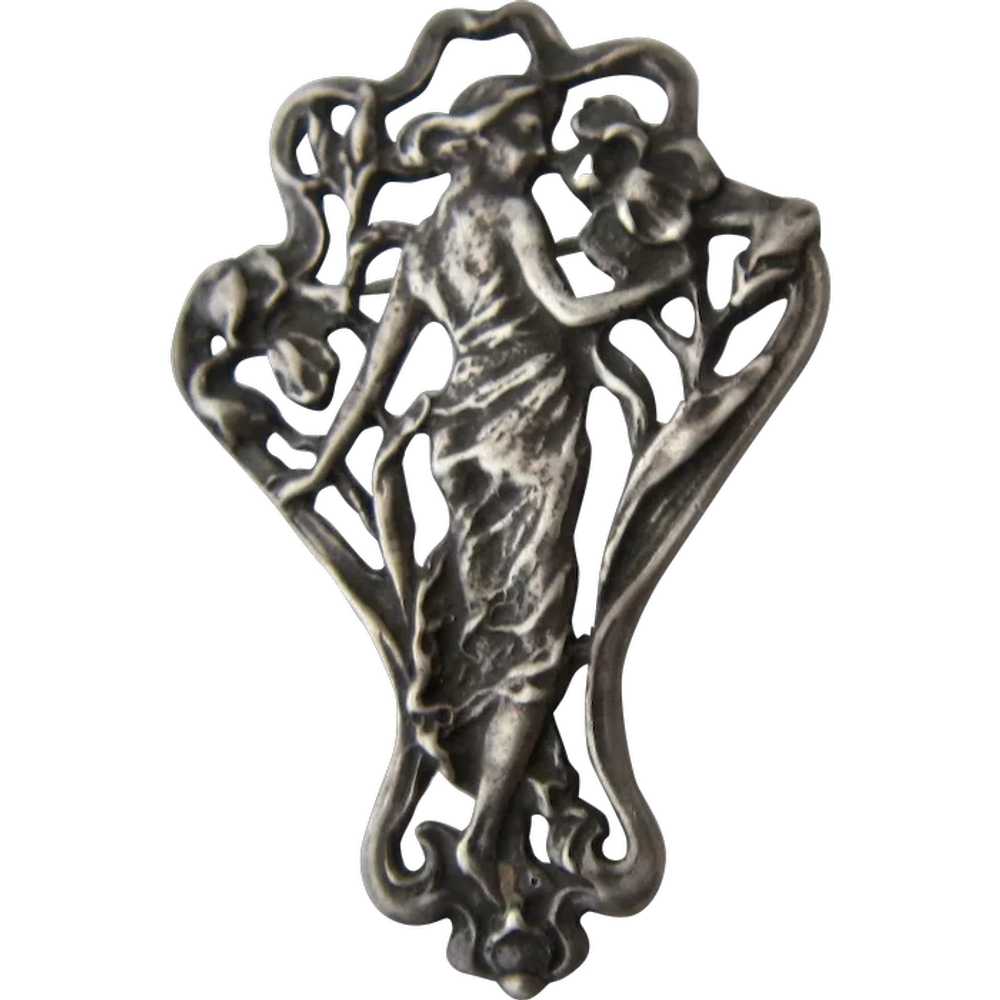 Art Nouveau Style Sterling Woman in Bower of Flow… - image 1