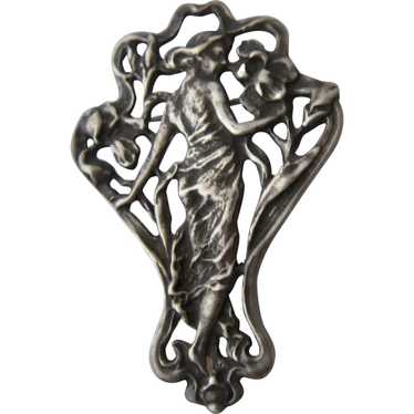 Art Nouveau Style Sterling Woman in Bower of Flow… - image 1