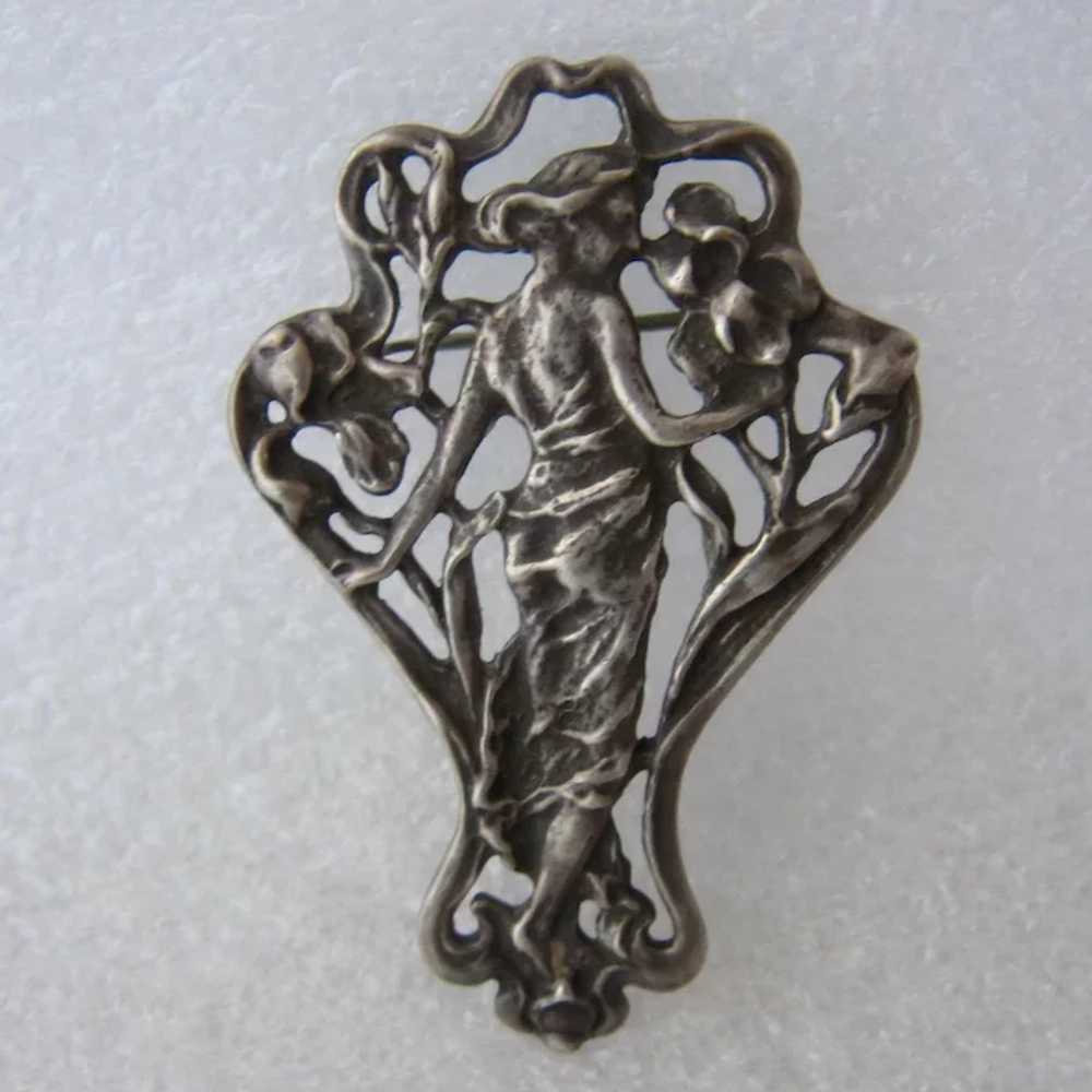 Art Nouveau Style Sterling Woman in Bower of Flow… - image 6