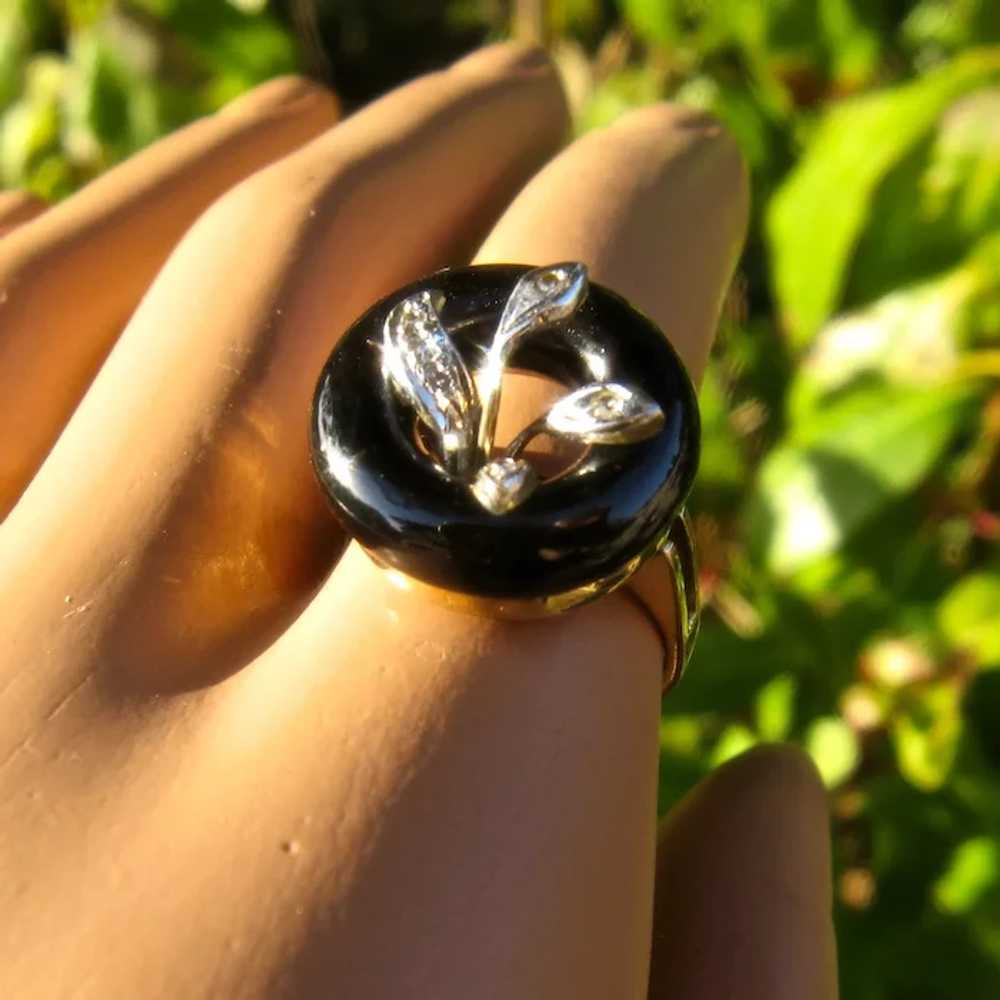 Unique 14K Onyx Cocktail Ring Calla Lilies w/ Dia… - image 10