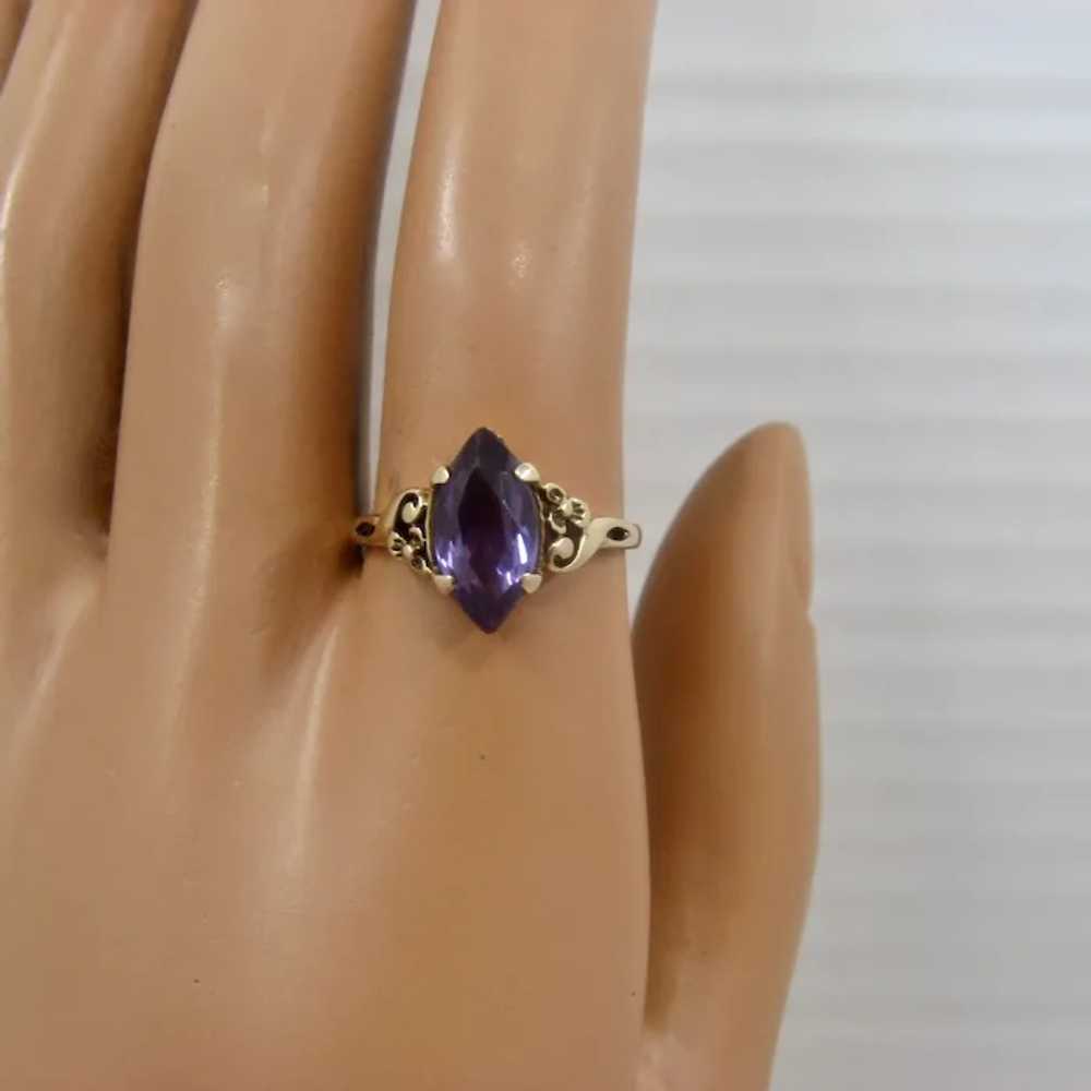 10K Synthetic Marquise Sapphire TRADITON Ring Sz … - image 10