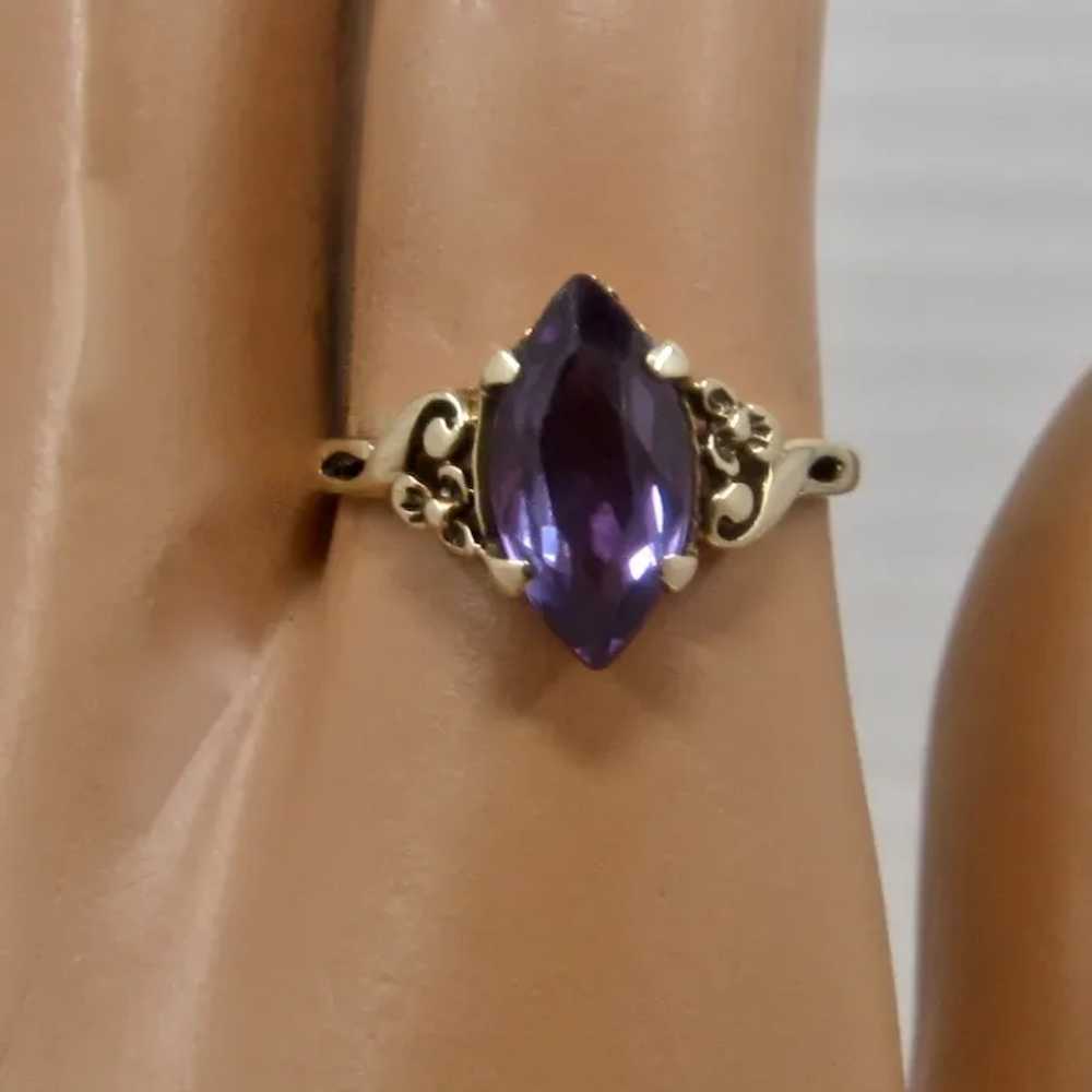 10K Synthetic Marquise Sapphire TRADITON Ring Sz … - image 11