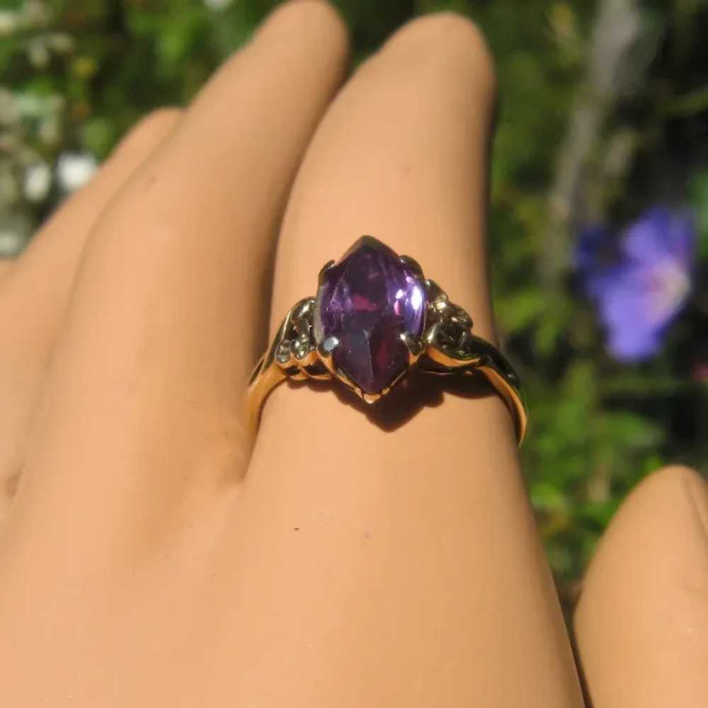 10K Synthetic Marquise Sapphire TRADITON Ring Sz … - image 12
