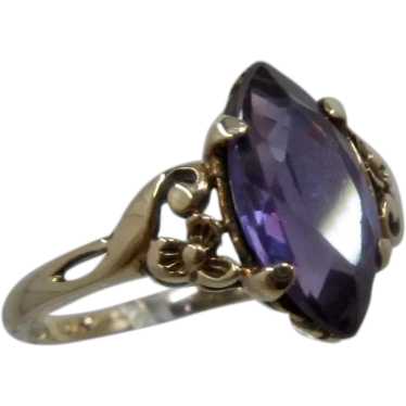 10K Synthetic Marquise Sapphire TRADITON Ring Sz … - image 1