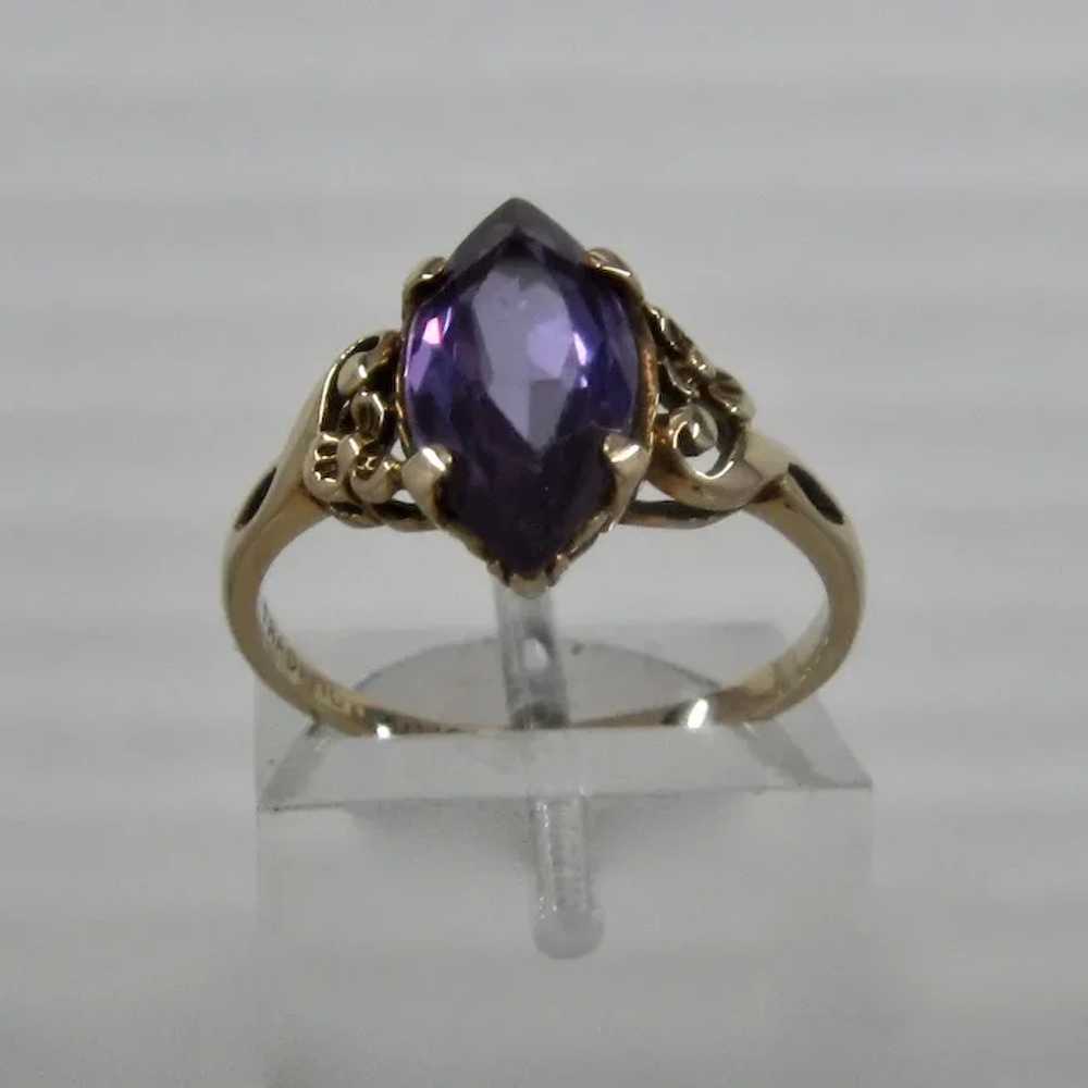 10K Synthetic Marquise Sapphire TRADITON Ring Sz … - image 2