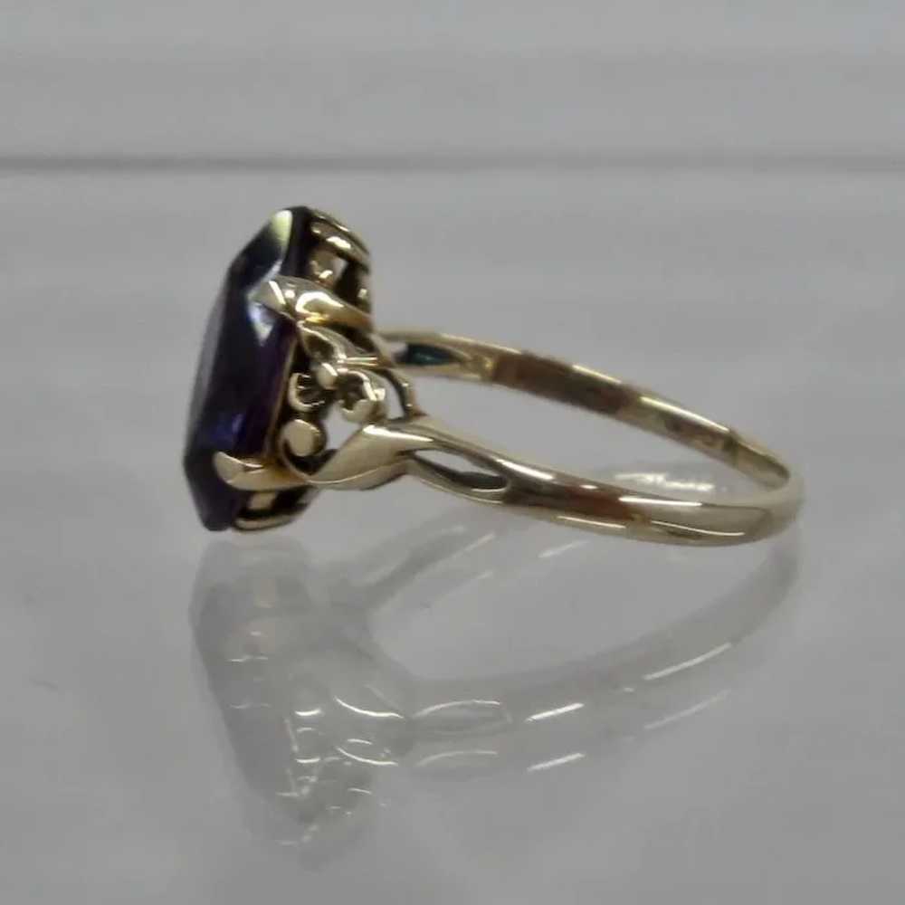 10K Synthetic Marquise Sapphire TRADITON Ring Sz … - image 3