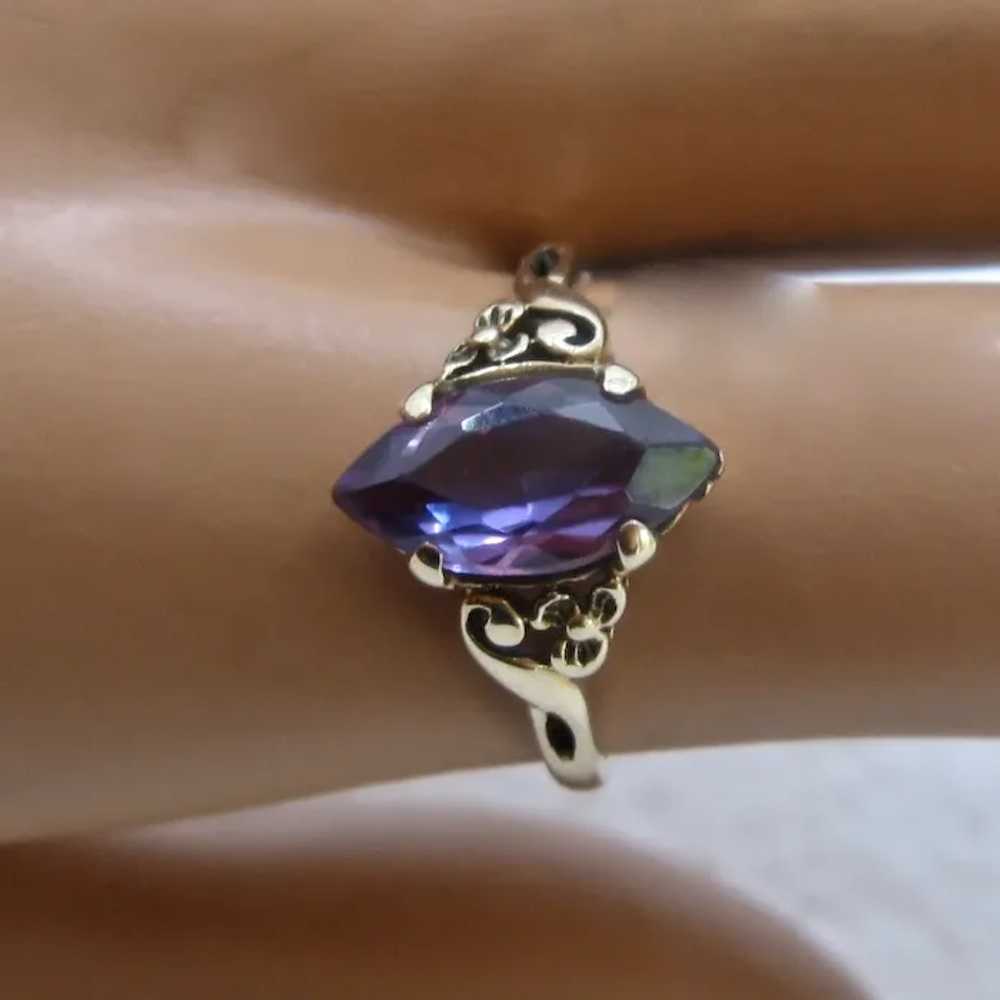 10K Synthetic Marquise Sapphire TRADITON Ring Sz … - image 8